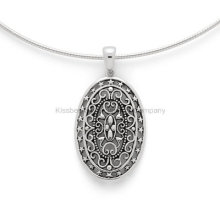 Unique Cusom Silver Jewelry Oval Pendant Chain Necklace